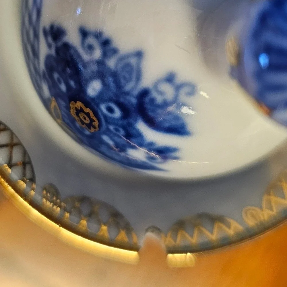 Lomonosov Imperial Porcelain Cobalt Net Floral Teapot Gold Trim Made in Russia